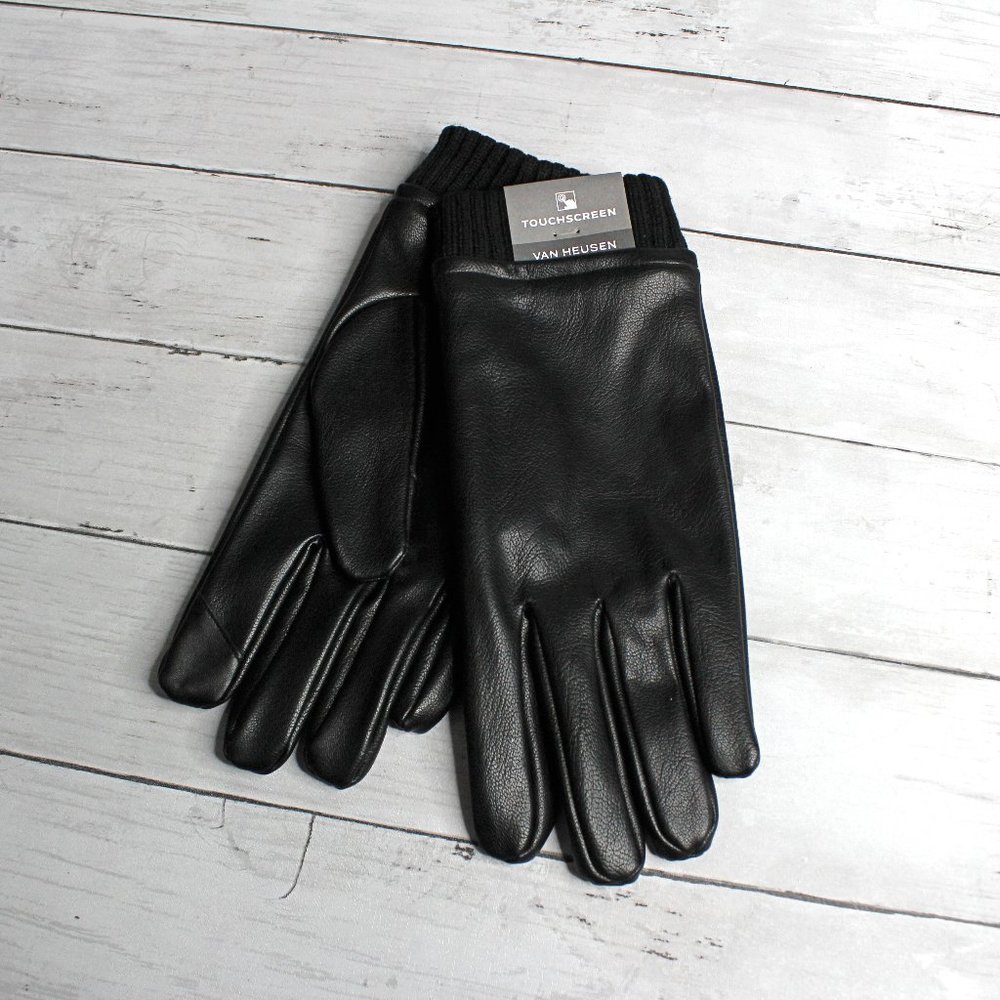 Van Heusen Black Faux Leather Dress Driving Gloves Size XL Fleece Lined